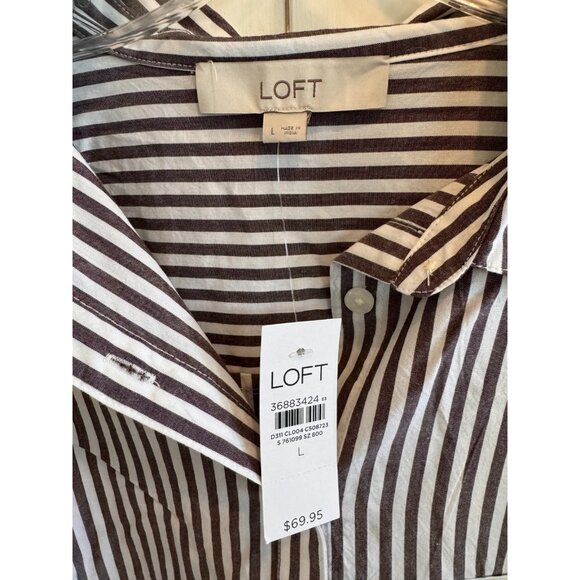 New LOFT Gray/White Striped Everyday Oversized Pocket Shirt Womens Size Large - Picture 5 of 9